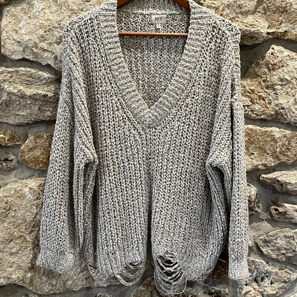 BKE Distressed Sweater in Beige size Medium